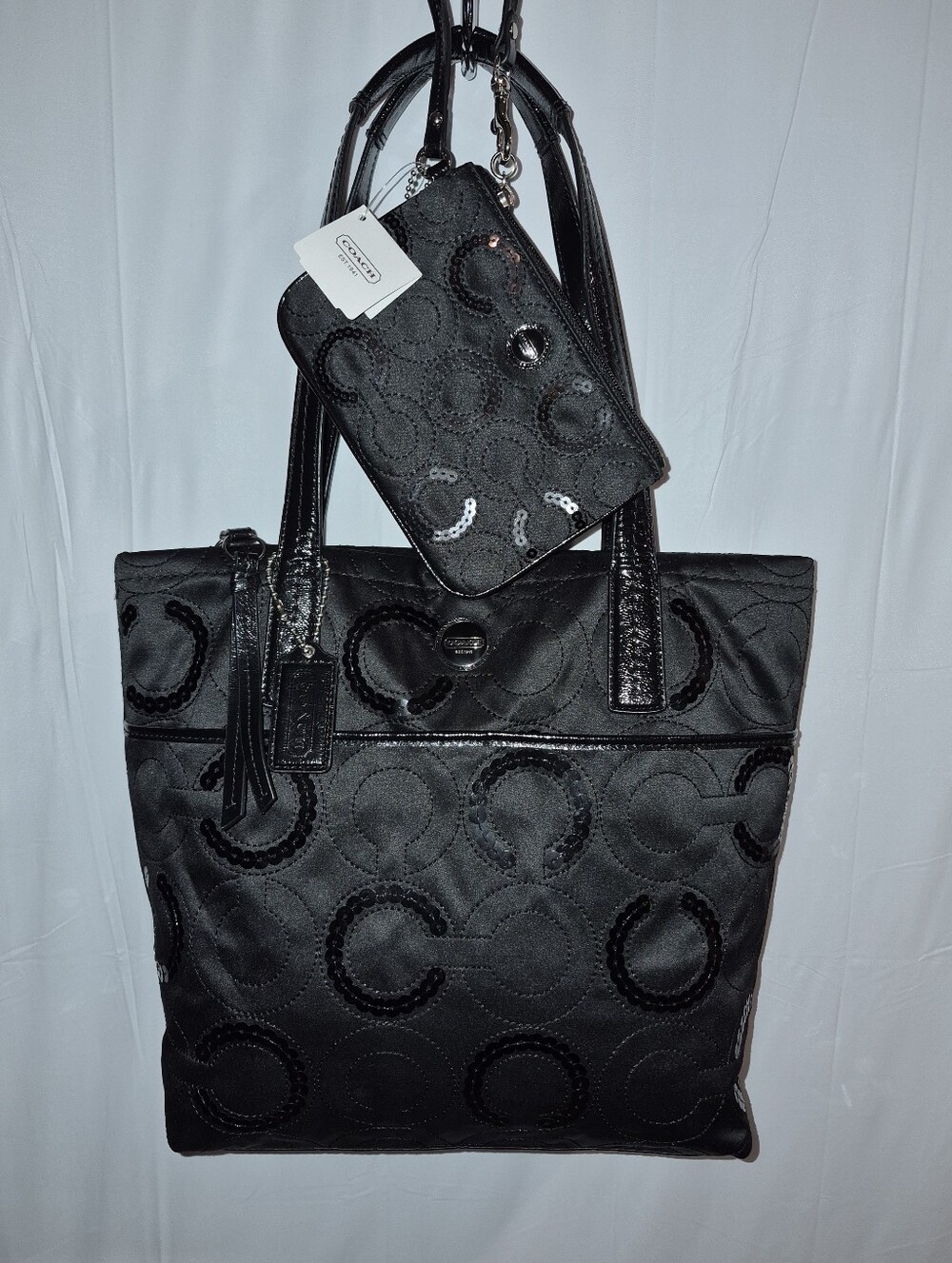 New! Coach Poppy Signature C Sequin Tote And Wristlet Set! NWT/NWOT